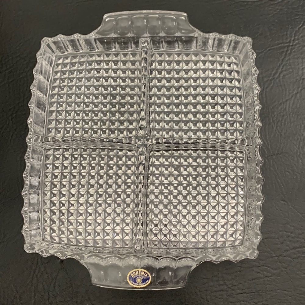 Bohemia Czech Republic Lead Crystal Over 24% EbO Heavy Textured 9 3/4 X 8 Inches